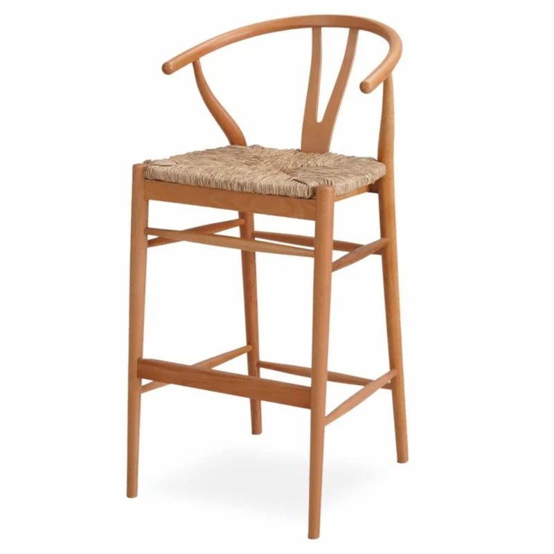 Casa Padrino Luxus Barstuhl mit Armlehnen Naturfarben H. 103 cm - Massivholz Bar Möbel