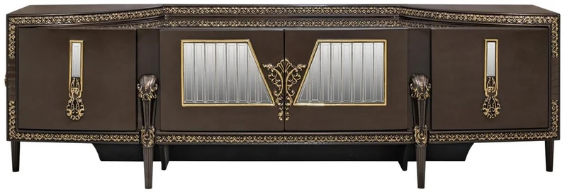 Casa Padrino Luxus Barock TV Schrank Dunkelbraun / Gold 235 cm - Barock Möbel