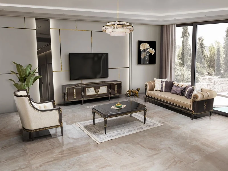 Casa Padrino Luxus Barock TV Schrank Dunkelbraun / Gold 235 cm - Barock Möbel