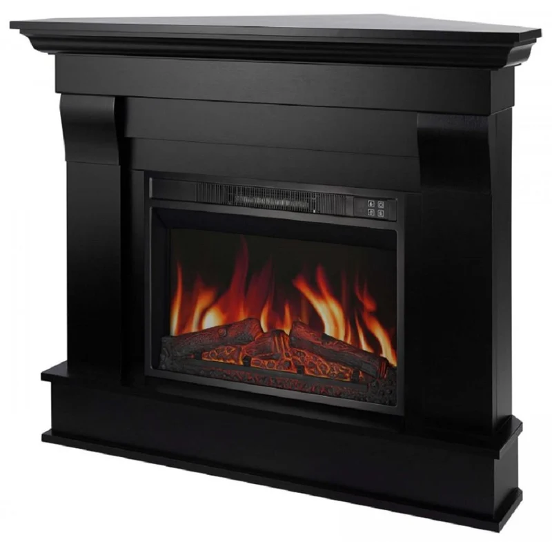 Casa Padrino Barock LED Elektro Eckkamin Schwarz 110 x 70 x H. 90,6 cm