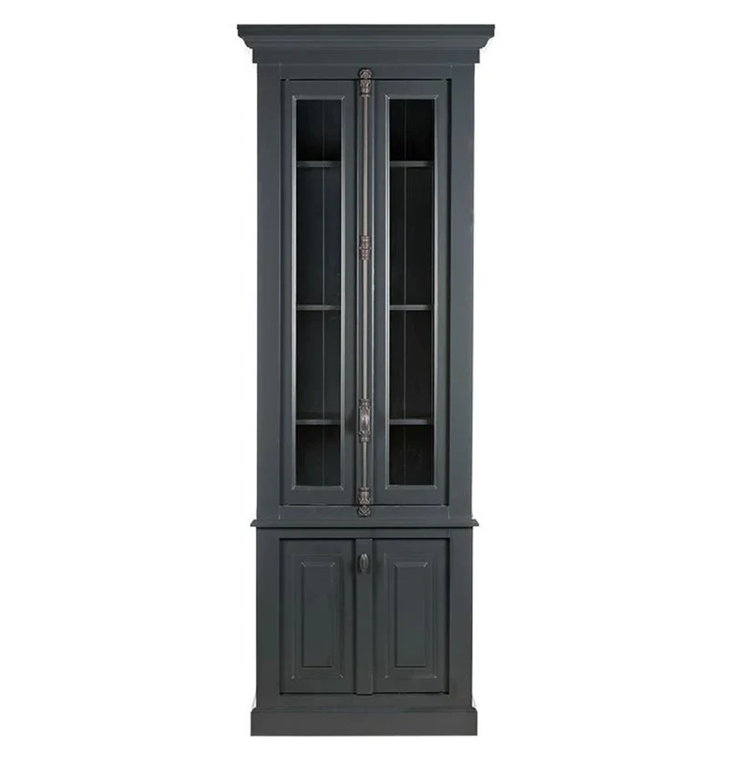 Casa Padrino Landhausstil Vitrine Grau 48 x 88 x 245 cm - Vitrinenschrank mit 4 Türen - Massivholz Schrank - Landhausstil Möbel