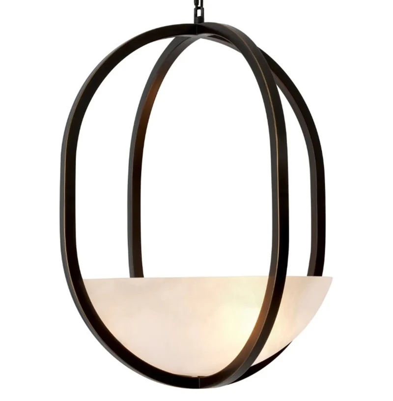 Casa Padrino Luxus Hängeleuchte Bronze Finish / Alabaster Ø 49 cm x H. 60 cm