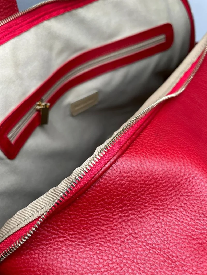 Casa Padrino Luxus Echtleder Reisetasche Rot / Gold 50 cm - Made in Italy