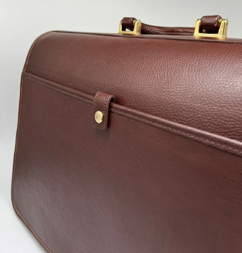 Casa Padrino Luxus Echtleder Herren Aktentasche Dunkelbraun / Gold 42 cm - Made in Italy