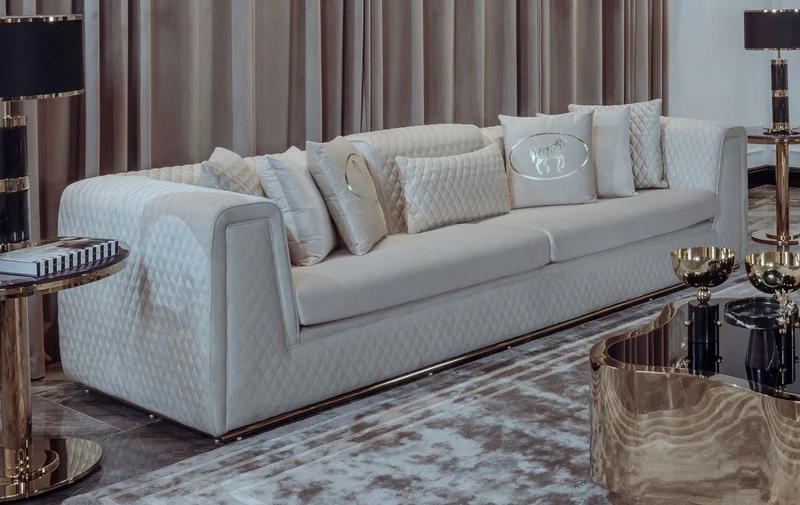 Casa Padrino Luxus Wohnzimmer & Hotel Sofa Creme / Gold 260 cm