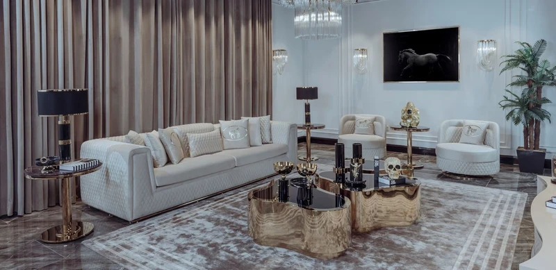 Casa Padrino Luxus Wohnzimmer & Hotel Sofa Creme / Gold 260 cm