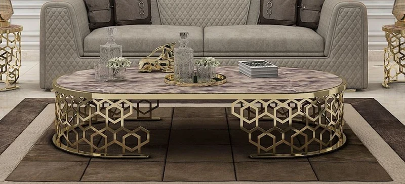 Casa Padrino Luxus Couchtisch mit Kunstmarmor Tischplatte Grau-Schwarz / Gold 140 cm