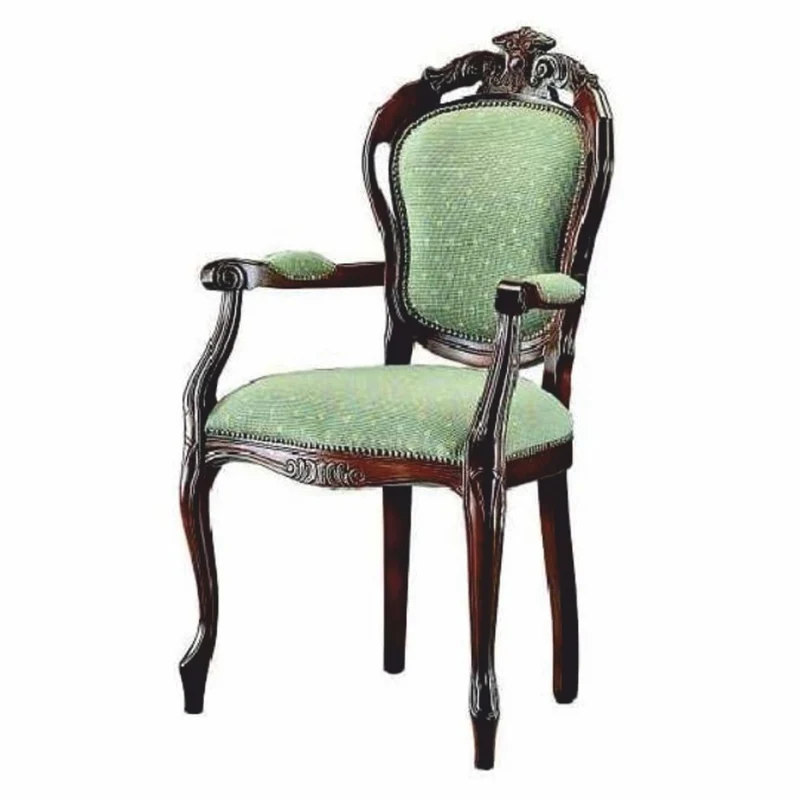 Casa Padrino Luxus Barock Esszimmer Stuhl mit Armlehnen Grün / Dunkelbraun H. 107 cm