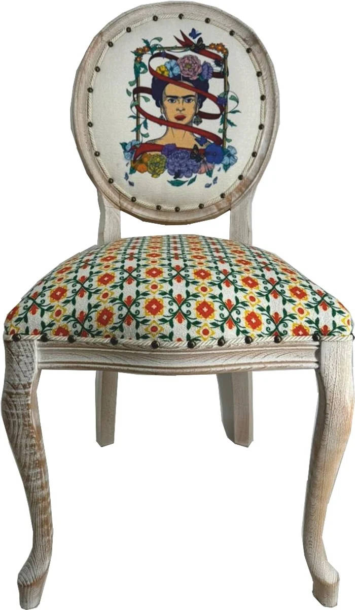 Frida Kahlo by Casa Padrino Luxus Barock Esszimmer Stuhl Weiß / Bunt / Antik Weiß