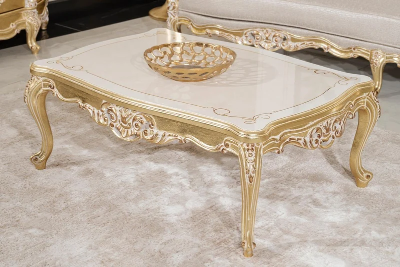 Casa Padrino Luxus Barock Couchtisch Creme / Gold 120 cm - Barockstil Wohnzimmer Möbel