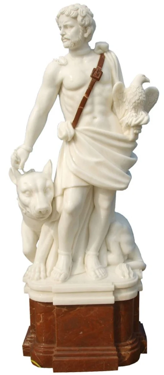 Casa Padrino antik Stil Marmor Skulptur Römer und Hund Creme / Rot H. 100 cm