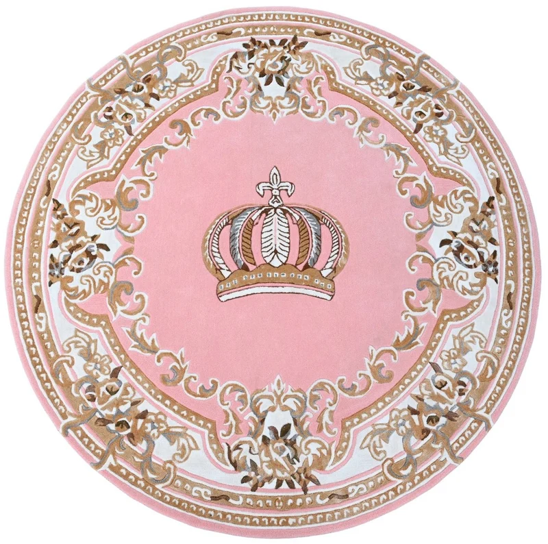 Runder Pompöös by Casa Padrino Luxus Barock Teppich Krone von Harald Glööckler Rosa / Weiß / Braun - Verschiedene Größen