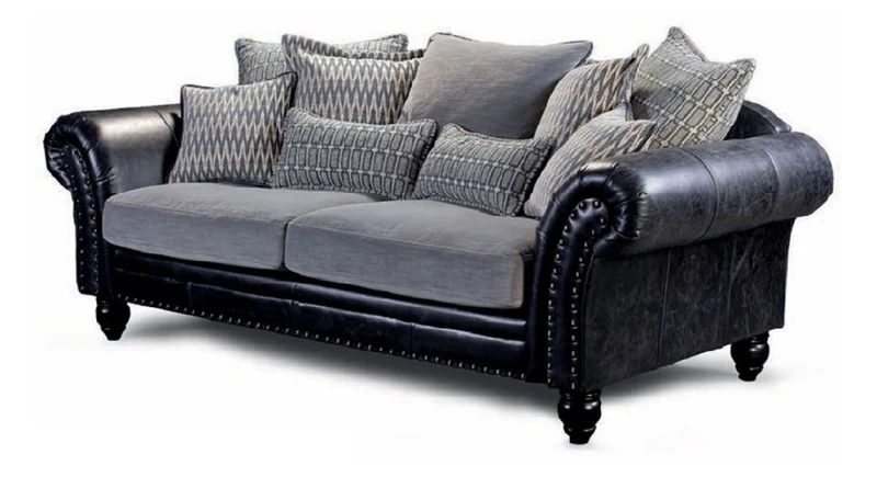 Casa Padrino Luxus Echtleder 3er Sofa Vintage Schwarz / Grau 230 cm