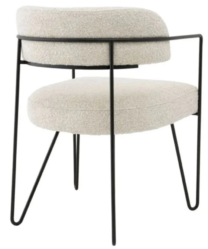 Casa Padrino Luxus Esszimmer Stuhl mit Armlehnen Weiß / Schwarz H. 75 cm