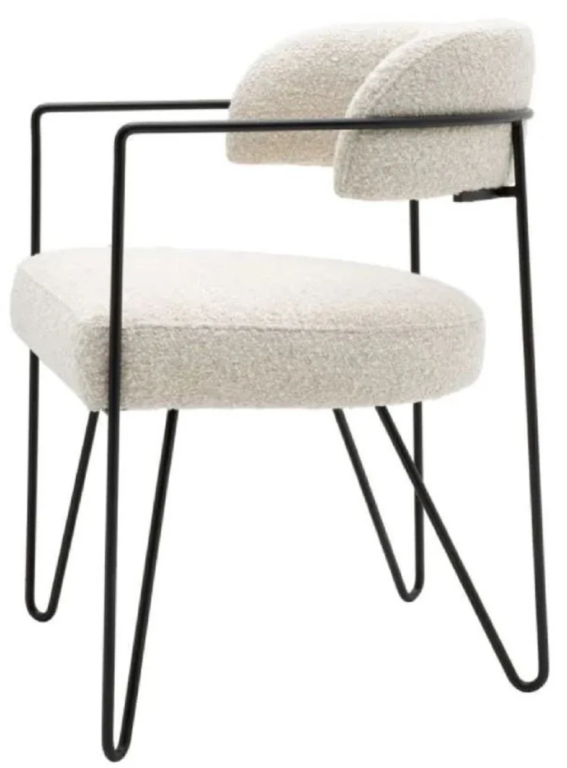 Casa Padrino Luxus Esszimmer Stuhl mit Armlehnen Weiß / Schwarz H. 75 cm