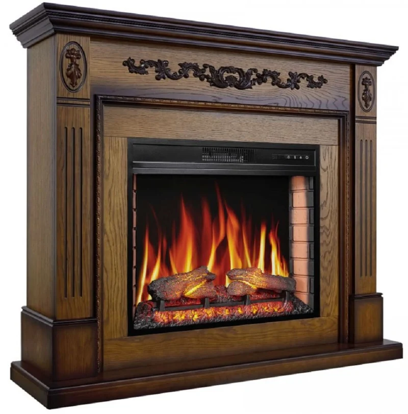 Casa Padrino Barock LED Elektrokamin Braun 128 x 38 x H. 110,5 cm