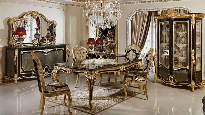Casa Padrino Luxus Barock Sideboard mit Wandspiegel Schwarz / Gold