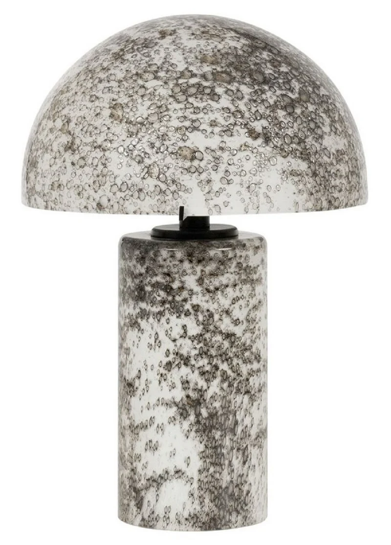 Casa Padrino Luxus Glas Tischleuchte Weiß / Grau H. 36 cm - Runde Schreibtischleuchte
