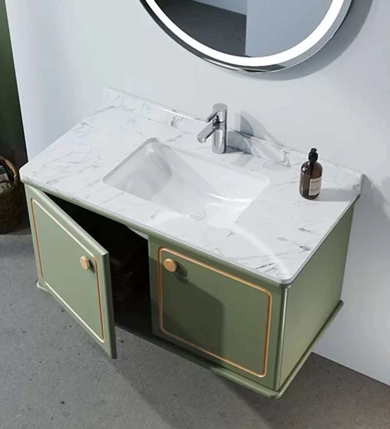 Casa Padrino Luxus Badezimmer Set Grün / Gold mit Marmorplatte - Hotel Bad Einrichtung Interior