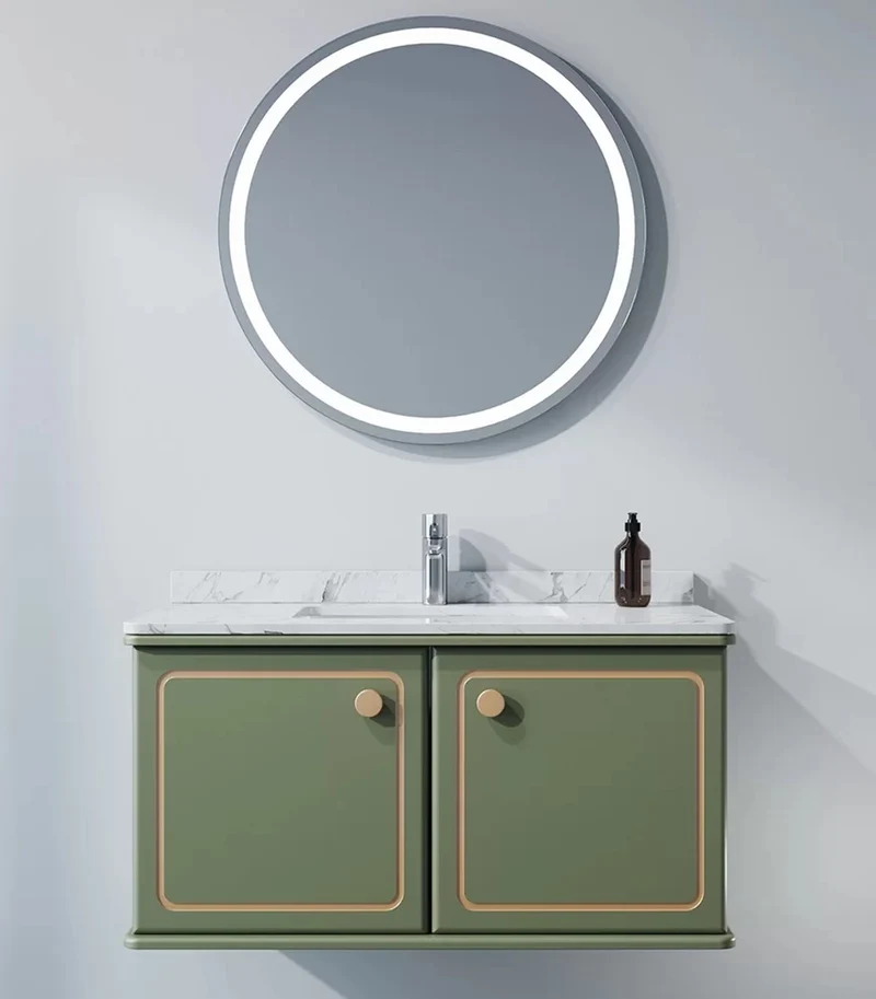 Casa Padrino Luxus Badezimmer Set Grün / Gold mit Marmorplatte - Hotel Bad Einrichtung Interior