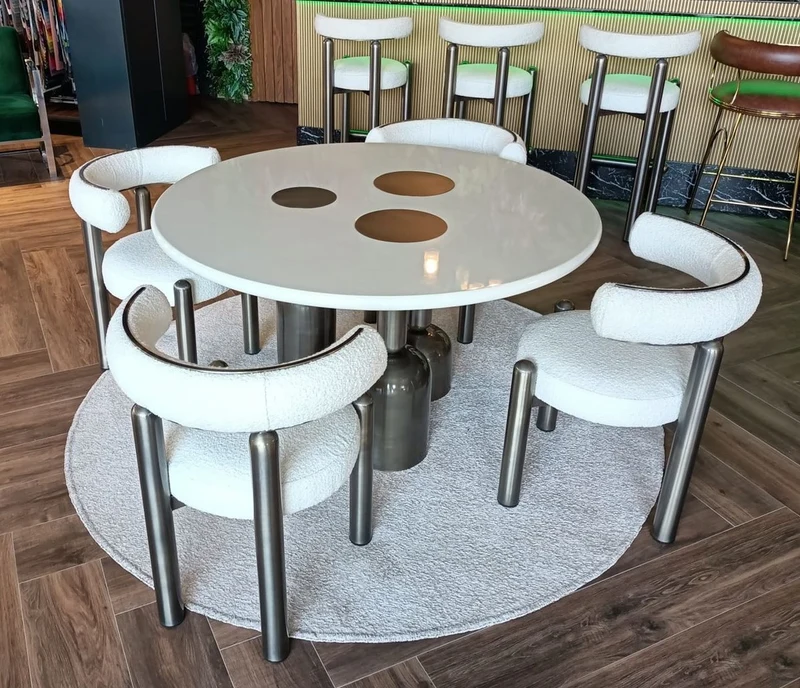 Casa Padrino Luxus Esszimmer Stuhl mit gebogener Rückenlehne Weiß / Grau - Esszimmer Möbel