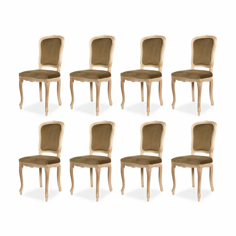 Casa Padrino Luxus Barock Esszimmer Stuhl 8er Set Olivgrün / Beige H. 100 cm - Barock Esszimmer Möbel