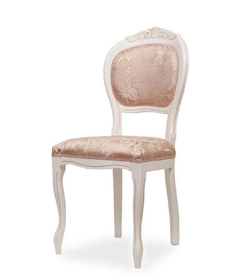 Casa Padrino Luxus Barock Esszimmer Stuhl Rosa / Weiß H. 97 cm