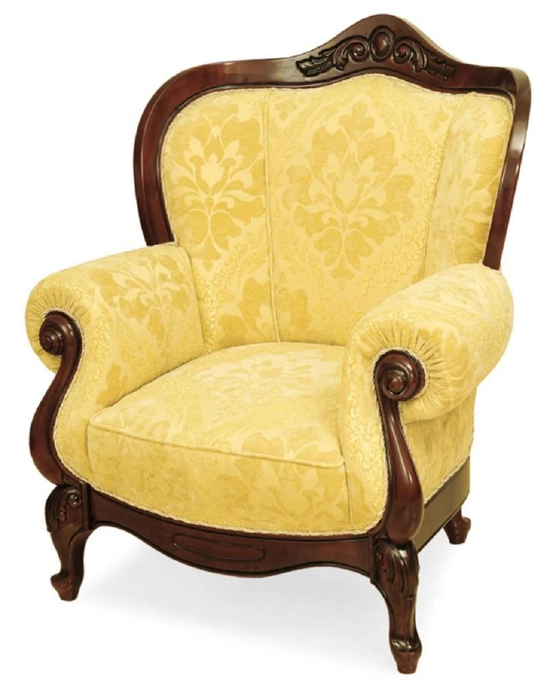 Casa Padrino Luxus Barock Sessel Gelb / Braun - Barockstil Wohnzimmer Möbel