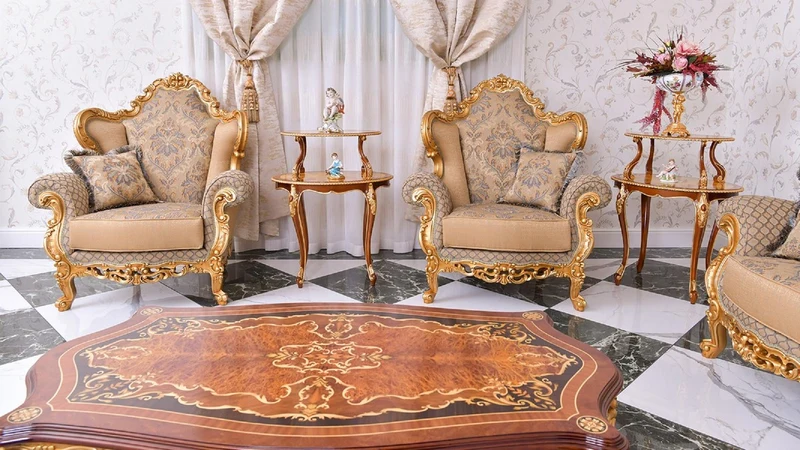 Casa Padrino Luxus Barock Couchtisch Braun / Gold 128 cm - Barock Möbel - Made in Italy