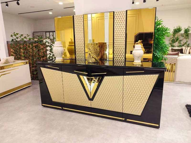 Casa Padrino Luxus Sideboard mit 4 Türen Schwarz / Gold 205 cm - Luxus Möbel