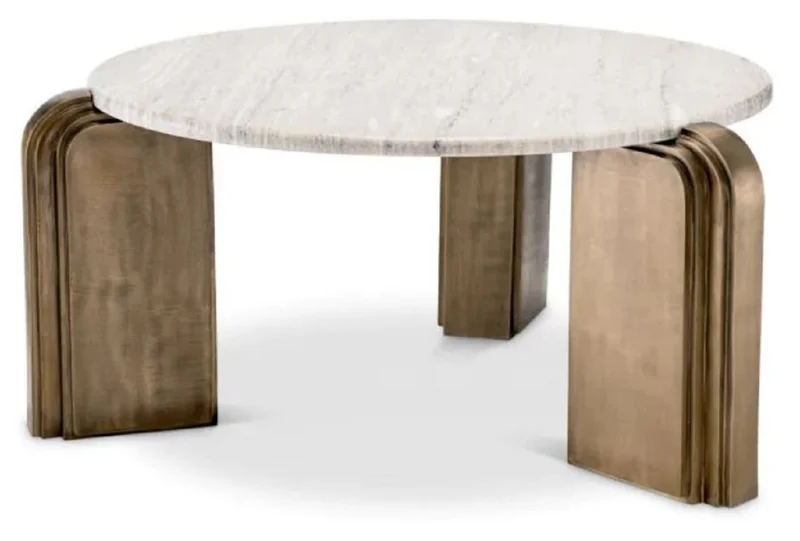 Casa Padrino Luxus Couchtisch Beige / Antik Messing Ø 99 x H. 46 cm