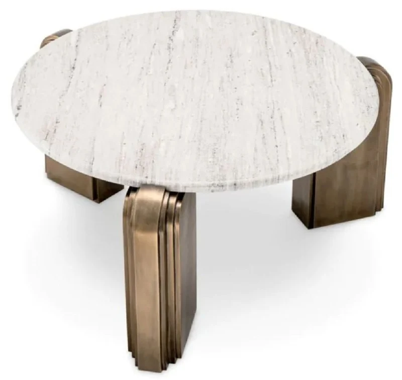 Casa Padrino Luxus Couchtisch Beige / Antik Messing Ø 99 x H. 46 cm