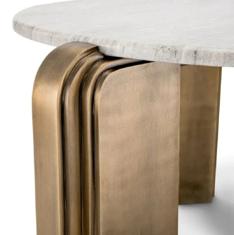 Casa Padrino Luxus Couchtisch Beige / Antik Messing Ø 99 x H. 46 cm