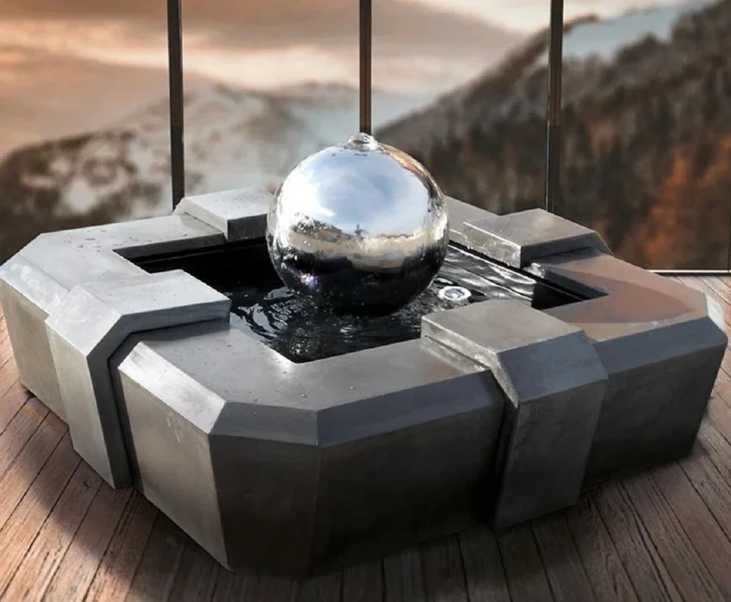 Casa Padrino Luxus Springbrunnen Grau / Silber 130 cm - Gartenbrunnen mit dekorativer Kugel