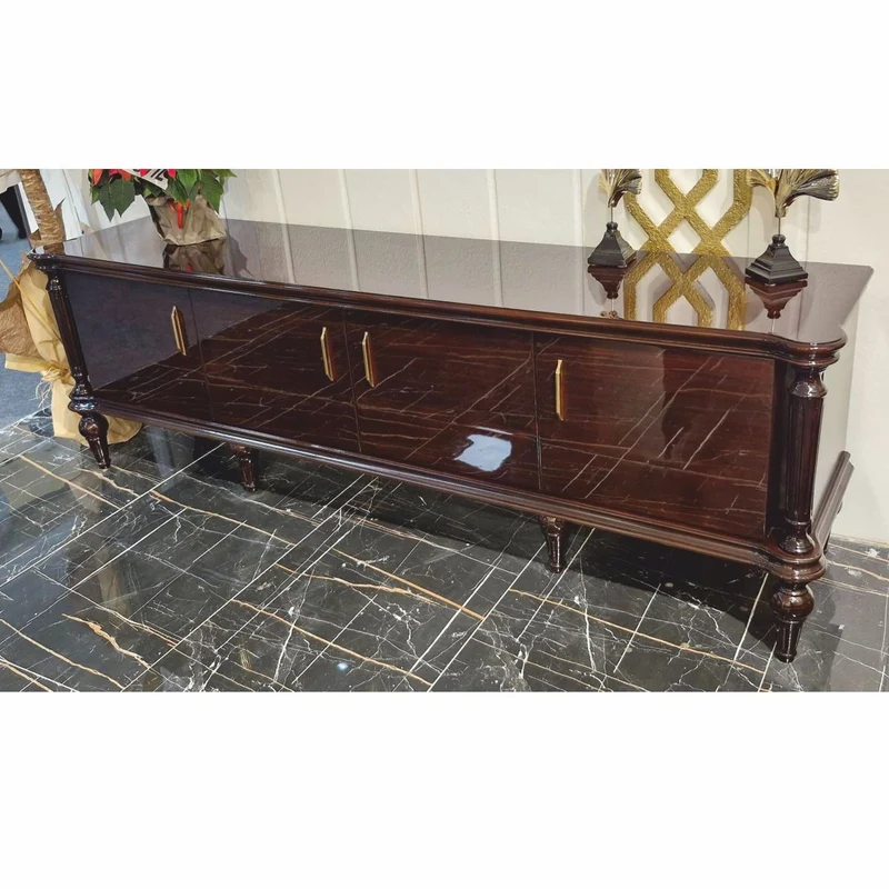 Casa Padrino Luxus Barock TV Schrank Dunkelbraun 220 cm - Barockstil Wohnzimmer Möbel