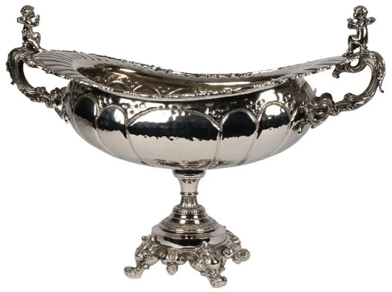 Casa Padrino Barock Messing Deko Schüssel Silber 75 x 41 x H. 52 cm - Barock Deko Accessoires
