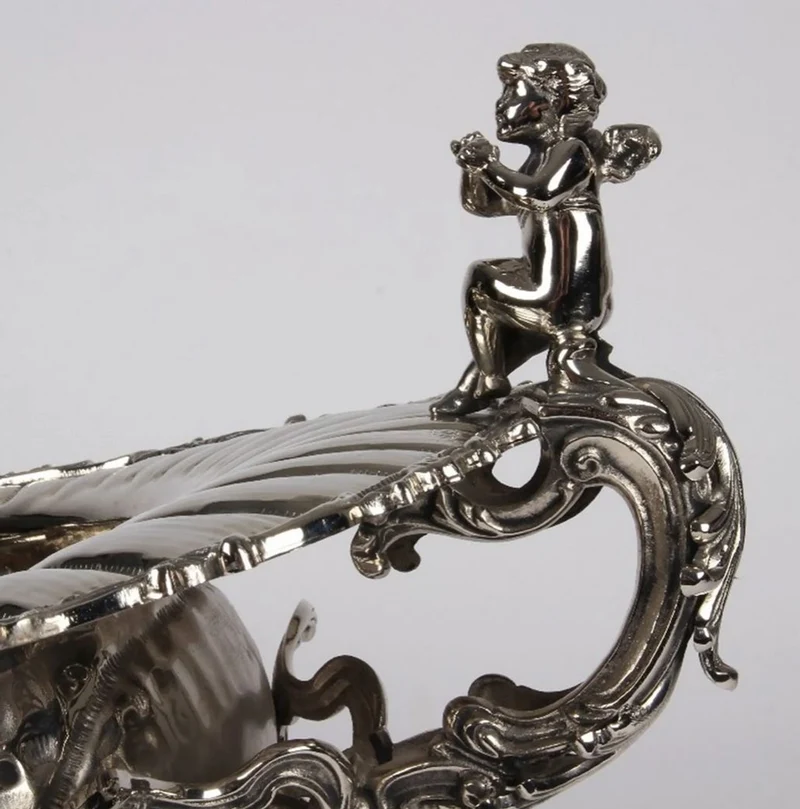 Casa Padrino Barock Messing Deko Schüssel Silber 75 x 41 x H. 52 cm - Barock Deko Accessoires