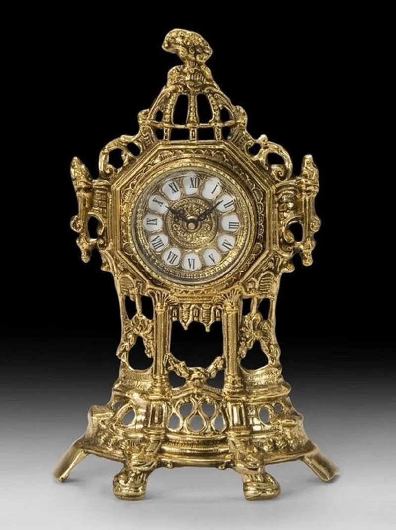 Casa Padrino Luxus Barock Tischuhr Gold H. 35 cm - Barock Deko Accessoires