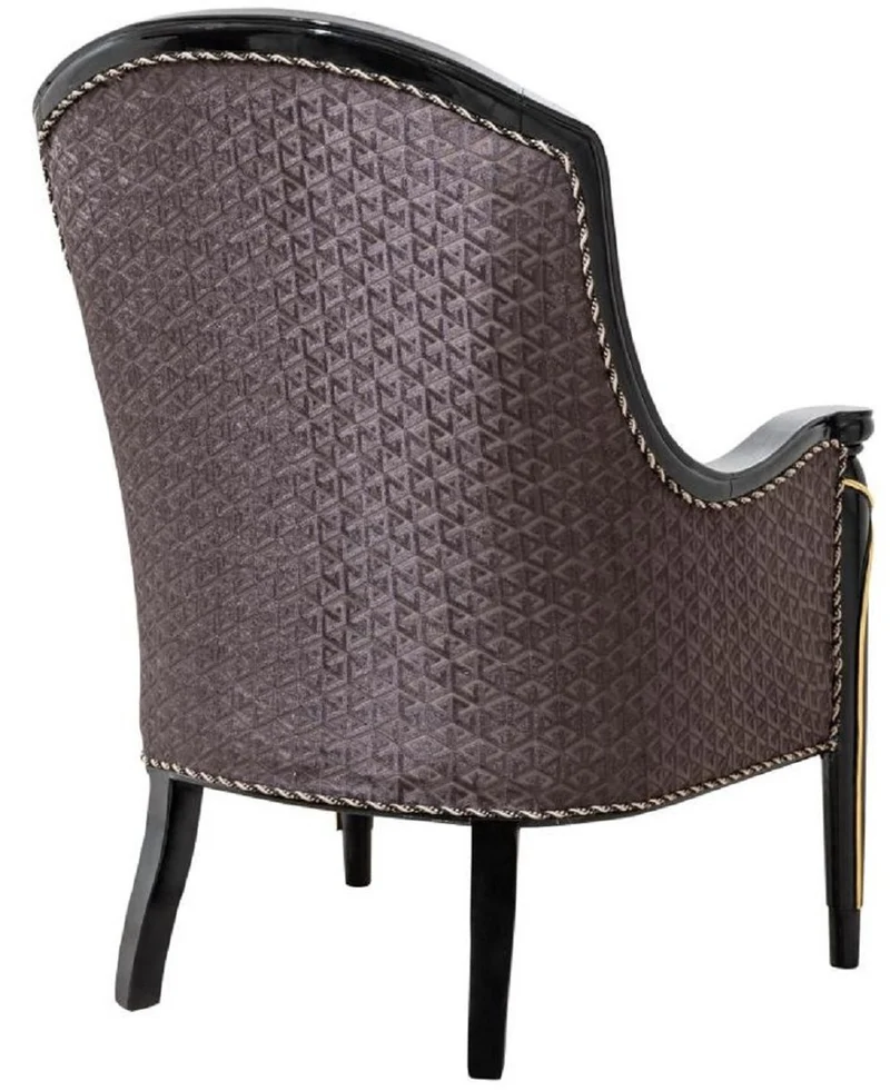 Casa Padrino Luxus Barock Sessel Lila / Schwarz / Gold H. 112 cm