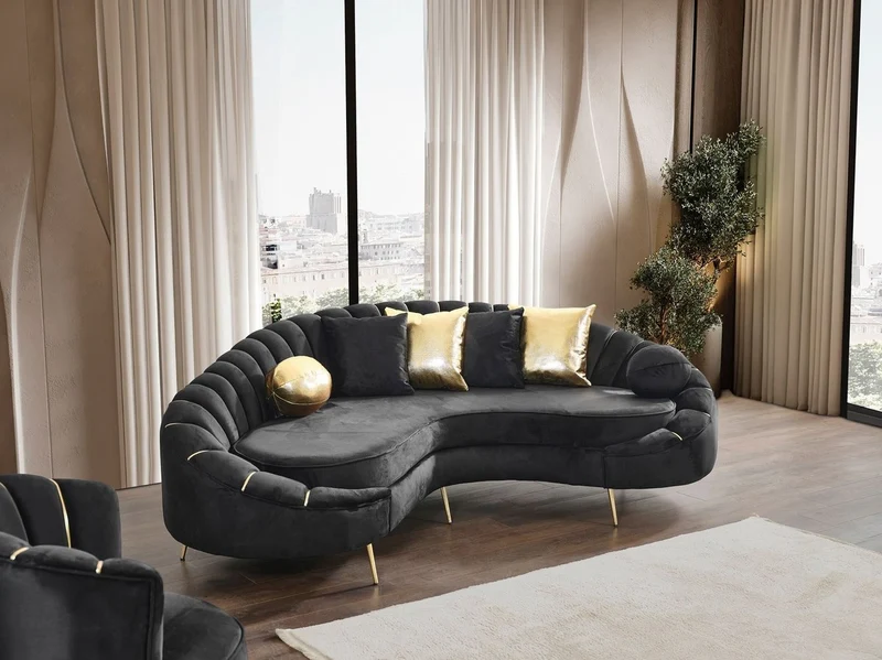 Casa Padrino Luxus Wohnzimmer 3er Sofa Schwarz / Gold 250 cm