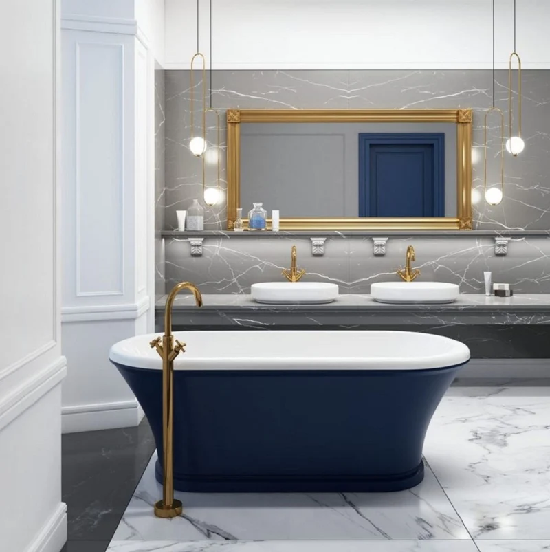 Casa Padrino Jugendstil Badewanne Blau / Weiß 170 cm - Freistehende Retro Stil Badewanne
