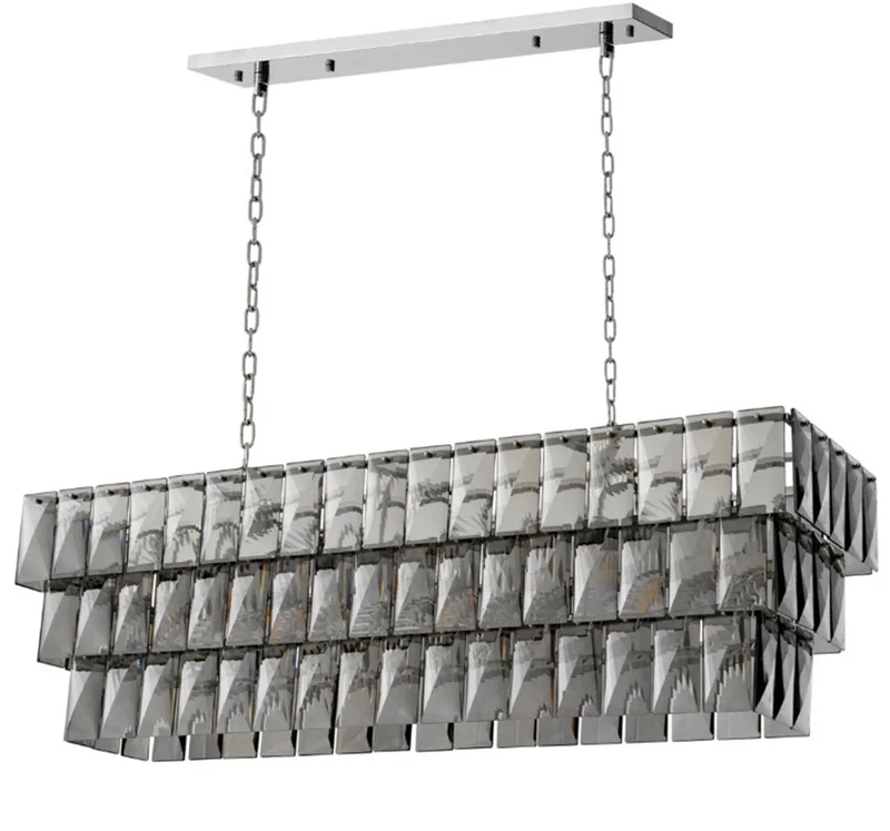 Casa Padrino Luxus Kronleuchter mit Rauchkristallglas, Nickel Finish B. 140 cm x T. 41 cm x H. 45,5 cm