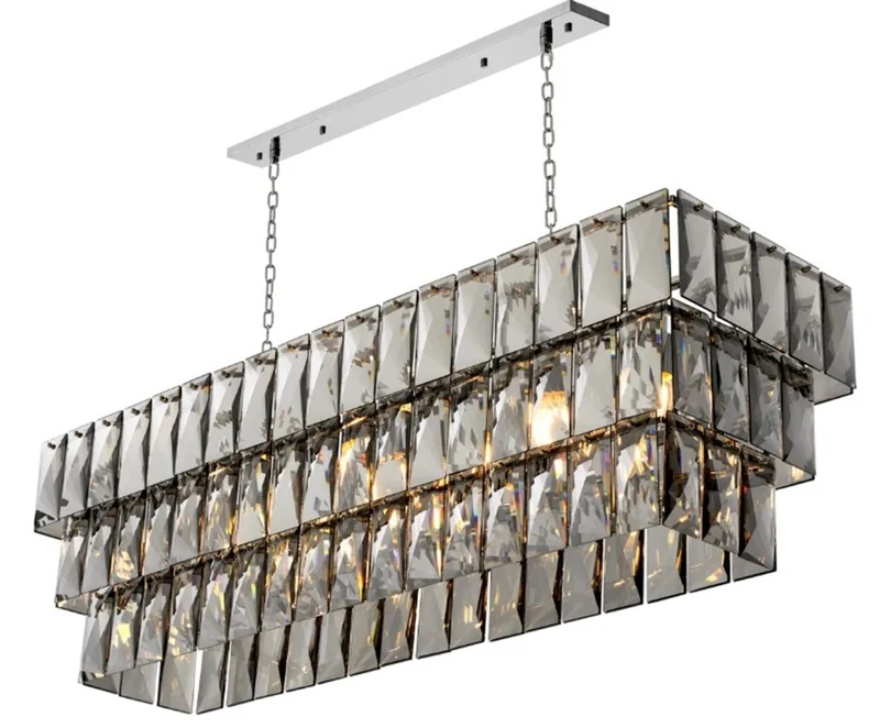 Casa Padrino Luxus Kronleuchter mit Rauchkristallglas, Nickel Finish B. 140 cm x T. 41 cm x H. 45,5 cm
