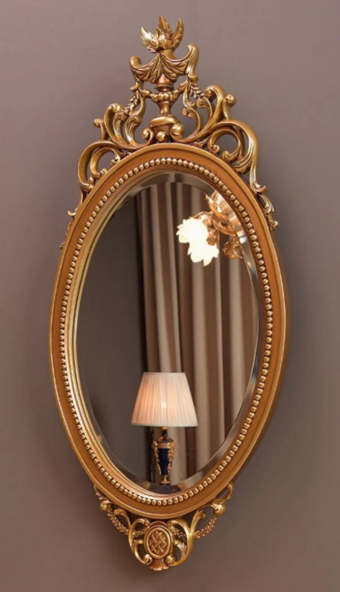 Casa Padrino Luxus Barock Spiegel Braun / Gold H. 102 cm - Ovaler Barockstil Wandspiegel - Made in Italy
