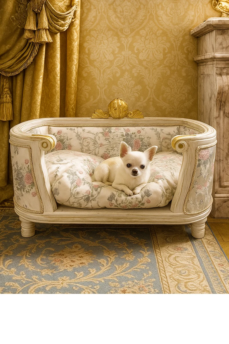 Pompöös by Casa Padrino Luxus Barock Hunde & Katzenbett Provence Silber / Antik Weiß