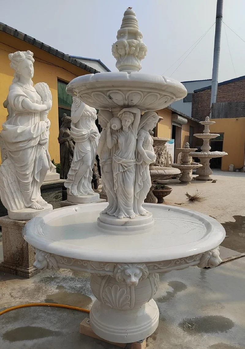 Casa Padrino Luxus Barock Marmor Springbrunnen Weiß Ø 150 x H. 230 cm