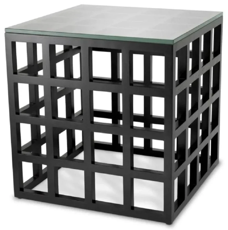 Casa Padrino Luxus Beistelltisch mit Glasplatte Schwarz H. 54,5 cm