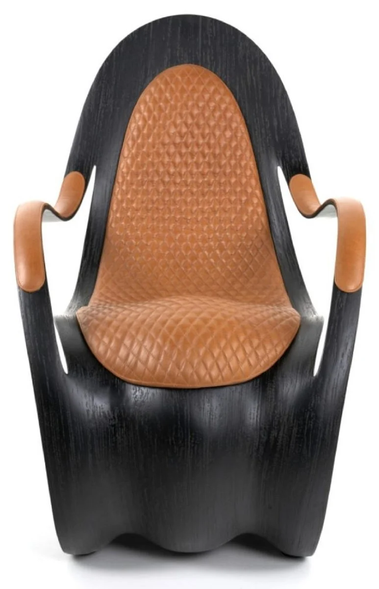 Casa Padrino Luxus Wohnzimmer & Hotel Sessel Schwarz / Braun H. 103 cm