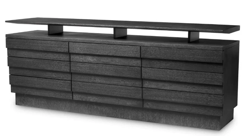Casa Padrino Luxus Sideboard mit 9 Schubladen Mahagoniholz mit Eichenfurnier Anthrazit - Luxus Möbel