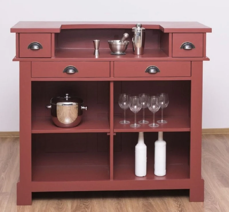 Casa Padrino Landhausstil Bar Theke Bordeauxrot 120 cm - Massive Bar Möbel